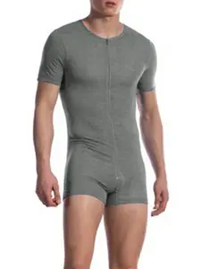INCERUN Men's Sexy Home Wear, Thin Elastic Comfortable Zipper Short Sleeve One-Piece Shorts, Ideal for Casual Indoor Clothing