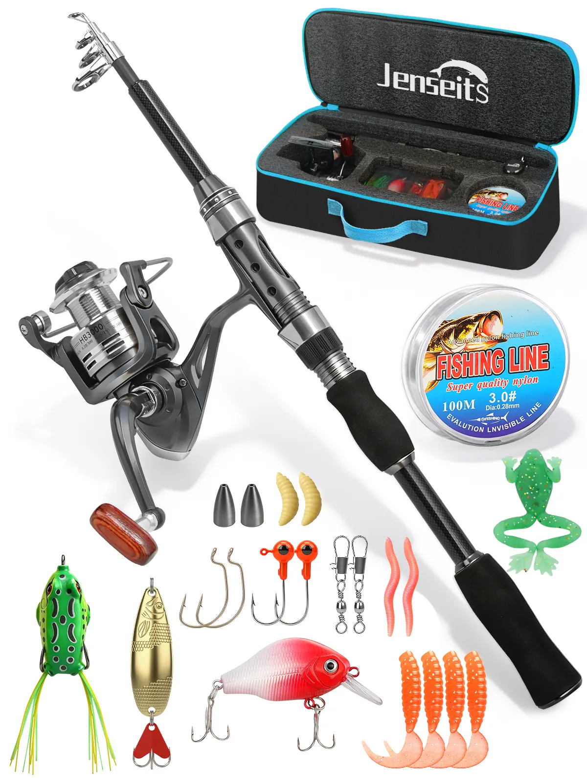 【Summer Wins】Jenseits 6Ft Fishing Rod and Reel Combo - Carbon Fiber Telescopic Fishing Pole with Spinning Reel 5.2:1 Gear Ratio - Portable Travel Fishing Kit with Lures, Line & Carrier Bag for Beginner Adults