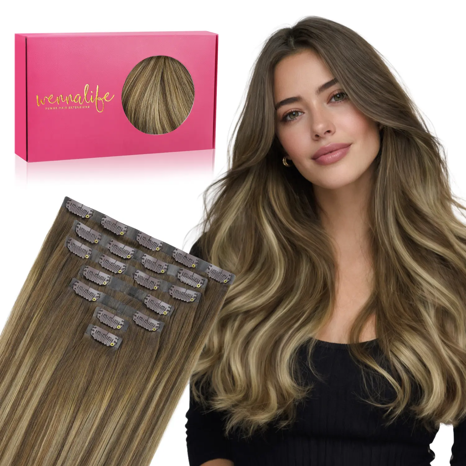 WENNALIFE Seamless Clip In Hair Extensions Human Hair 7pcs 130g to 150g 14in-22in Seamless Narrow Weft Flat Style Clip Ins #sohochic