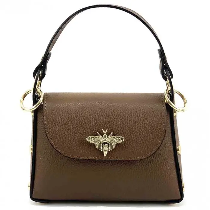 Tendenza Vittoria Brown Edition – Mini Premium Structured Bag with Gold Bee Accent