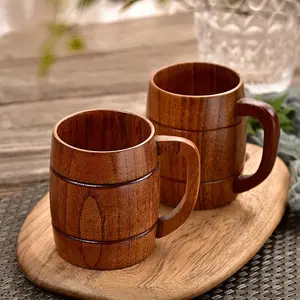 Handcrafted Wooden Barrel Cup with Natural Wood Grain, Insulated Design for Heat Resistance, Perfect for Hot Beverages Mug Drinkware