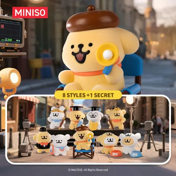 MINISO Lines Little Dog Life Theater Series Blind Box - Whole Box (8pcs, 8design odds 1/8), Plush Surprise Pack, Trendy Collectible Stuffed Toy, Holiday Plush Ornaments, Unisex Gift for Toy Collectors, Live-Stream Unboxing Item, Birthday