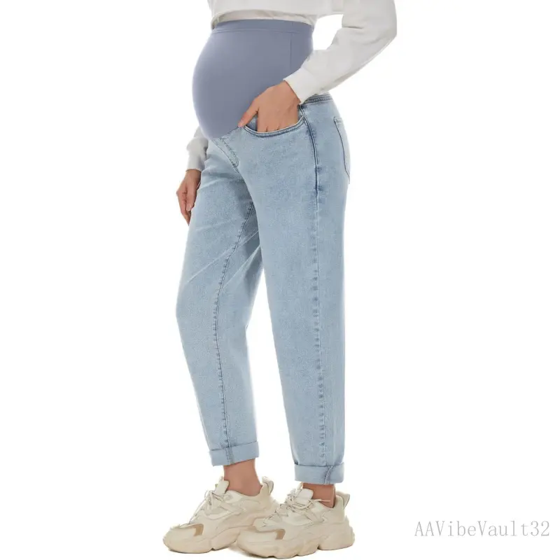 Women's Over Belly Comfy Stretch 28in Loose Fit Pregnancy Boyfriend Jeans, S-XXL Multi-Size - AAVibeVault32