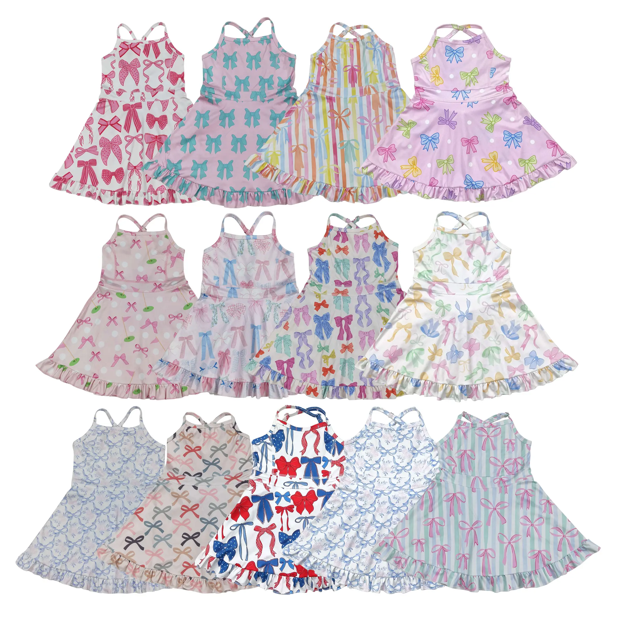 Girls' Athletic Dress with Patriotic All Over Print, Sleeveless Stretchy Knee Length 4th of July Outfit, Easy Pull-On Summer Playwear, Athletic Style, Yoga, Soft Yoga