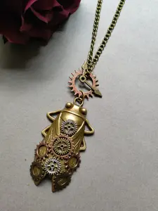 80cm Vintage DIY Handmade Cicada Long Chain Pendant Necklace, Industrial Retro Gears Steampunk Necklace, Unique Crafted Jewelry for Men and Women