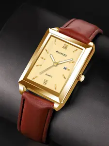New Casual Leather Men's Watch Square Quartz Watch Korean Style Student Watch Calendar Function Male Wristwatch Square Dial Wristwatch