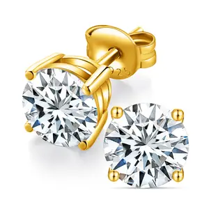 Mother's Day Gift Metal Masters Round Brilliant Lab Grown Diamond Stud Earrings 14K Gold Sterling Silver 925 E-F VS