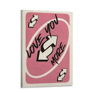 Love You More Uno Reverse Wall Art Print, Playing Cards Themed Framed Decoration, Preppy Girly Room Decor for Valentine’s Day