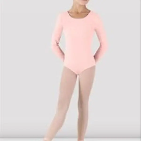 Round Neck Long Sleeve Leotard Light Pink