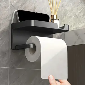 Self-adhesive wall-mounted toilet tissue holder with storage rack, Bathroom Organizer - high-gloss polished tissue box dispenser, dual-purpose storage rack for bathroom and kitchen accessories, sanitary paper box, towel storage, Bathroom Accessory