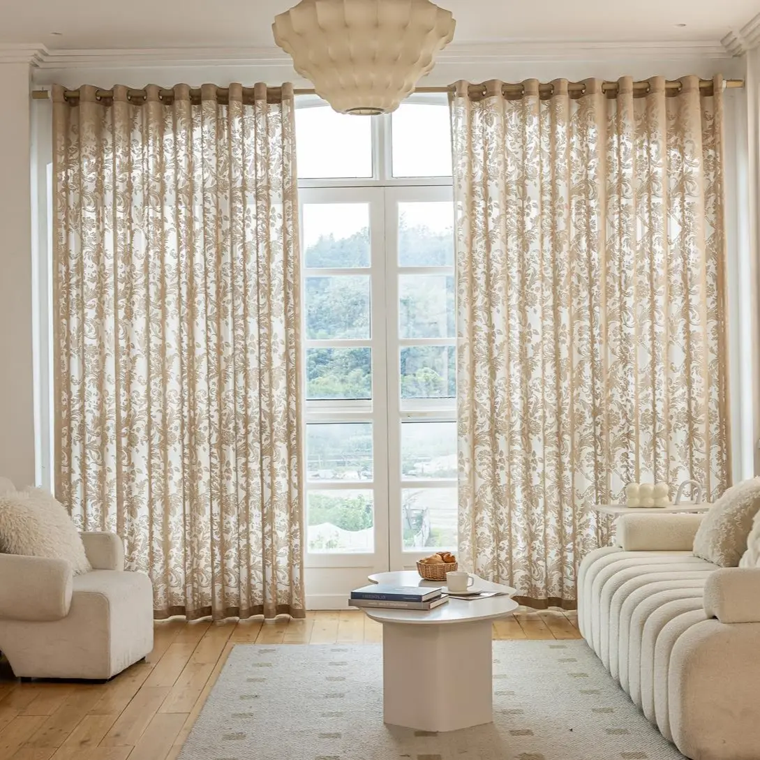 2pc New Embroidered Tail Curtain Set, Home Decoration Curtain, Window Curtain, Suitable for Bedroom Living Room Balcony, Easy Hole Installation, Ready-To-Use