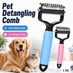 Pet Supplies Detangling Comb Brush for Dogs & Cats, Easy-Clean Double-Sided Grooming Rake, Stainless Steel Deshedding Tool for Loose Fur & Tangles