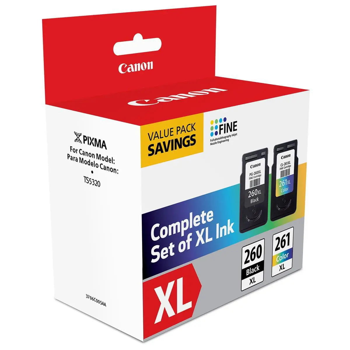 Canon PG-260XL Black & CL-261XL Color Ink Cartridge Value Pack for PIXMA TR7020, TS5320 Printers