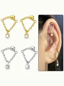 Women's Stainless Steel Stud Earrings, Low Allergy Soft Cartilage Piercing Jewelry, Party Style Cz Dangle Earrings for Women, Dainty Fashion Jewelry, Hypoallergenic Earrings