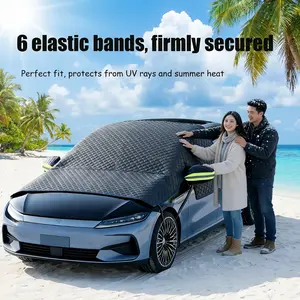 Universal Car Windshield Cover with Anti-Wind Straps - Foldable All-Season Sunshade, Reflective UV Heat Blocker, Dustproof, Weatherproof, Durable, Easy to Install, Fits Most Vehicles