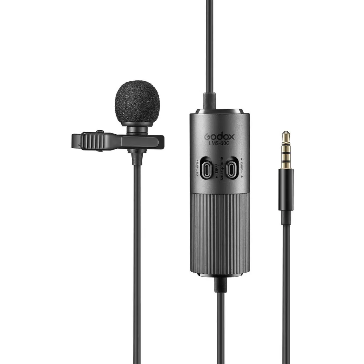 Godox LMS-60G Omnidirectional Lavalier Microphone with Adjustable Gain, Cable, Audio Recording Compatibility for Electronic Devices