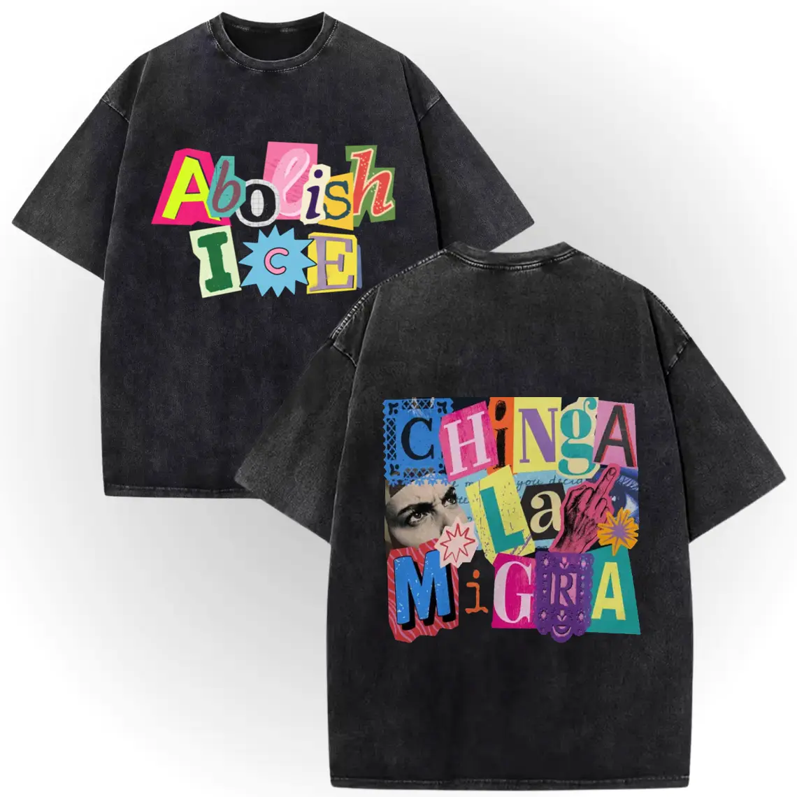 Magazine Letters Unisex Tshirts! |    100% Cotton Double-Sided Vintage Washed Chinga La Migra Graphic Tee #   AbolishIce #   HumanRights #   100CottonTee #   DoubleSidedTee #   NoOneIsIllegal #   TikTokMadeMeBuyIt #   TikTokShop Casual Breathabl