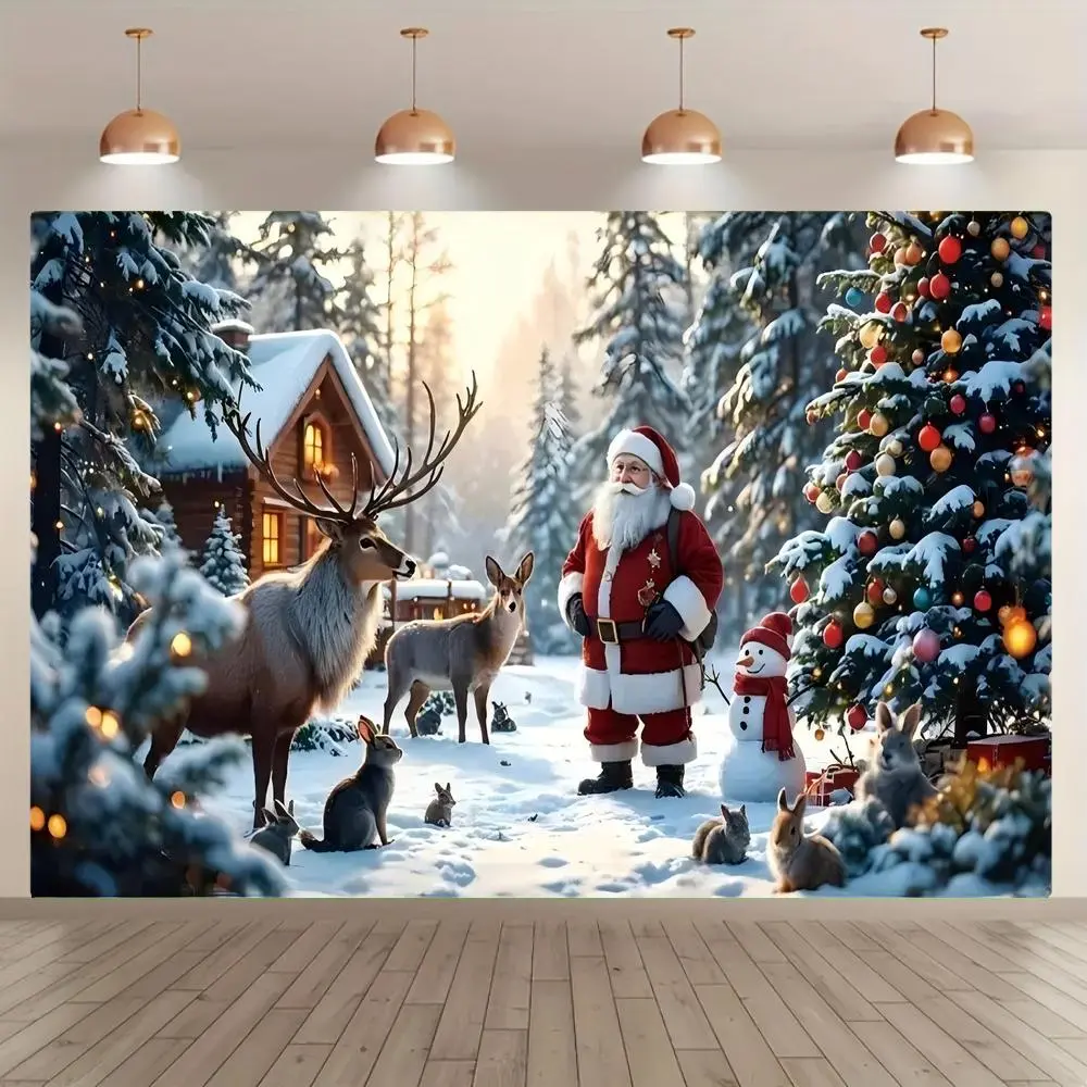 Christmas Themed Wall Hanging Banner, 1 Count Santa Claus & Deer Pattern Wall Decor, Wall Hanging Decor for Home Living Room Bedroom, Ornaments, Party Decoration Supplies