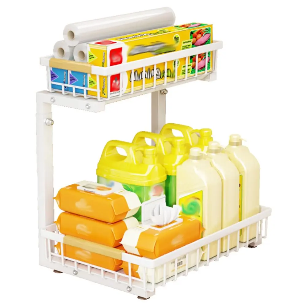 Garvee Carbon Steel Kitchen Organizer Stor-Age with Sliding Storage Drawer, 2-Tier Kitchen Organizer, Under-Cabinet Storage and Organization for Bathroom, Pantry