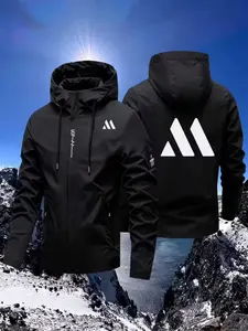 Men's Casual Hooded Windproof Jacket, Lightweight Motorcycle Riding Coat, Zipper Closure, High-Quality Fabric, Outdoor Skiing Hiking Climbing, Sports Outerwear