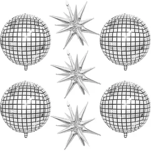 22-Inch Metallic Silver Disco Balloon with Star Foil Perfect for 70s, 80s & 90s Party Themes