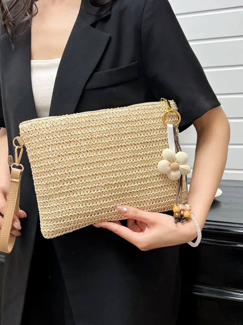 Black-Yellow Woven Crochet Dumpling Clutch Bag for Women Summer Beach Casual Sty Clutch Purses for Women 2025 Summer Beach Woven Crochet Bag  main image 4