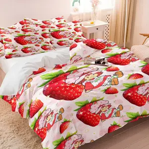 Vintage Strawberry Print Duvet Cover Set, Breathable & Lightweight Bedding for All Seasons, 1 Duvet Cover + 1/2 Pillowcases, Ideal Gift for Retro Cartoon & Kawaii Aesthetic Lovers