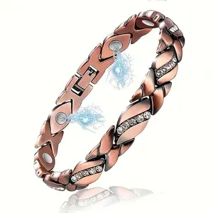 Elegant Copper Magnetic Bracelet for Women - Sparkly Crystal & Rhinestone Design - 3500 Gauss Pain Relief Gift for Christmas & Valentine's Day