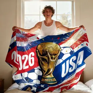 1 piece of 2026 World Cup American flag printed flannel blanket, Throw Blanket, gold cup football fireworks, soft and comfortable bed blanket, sofa blanket, camping and other uses available all year round