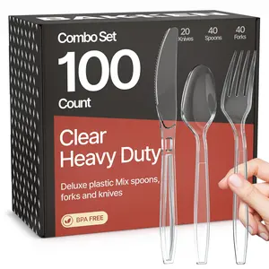 Bakken - 100 Piece Disposable Cutlery Set, Forks, Knives and Spoons, Durable Plastic Cutlery, BPA-Free Food Grade Materials, Heat Resistant Utensils