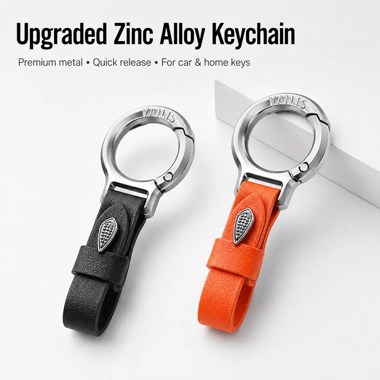 AILIS Upgraded Metal-Leather Zinc Alloy Keychain, Modern Car Interior Accessories Key Holder with Leather Strap, Anti-Lost Key Ring for Cars, Daily Use, Durable Black Automotive Decoration, Cars Accessories