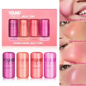 Jelly Blush Lip Gloss Set, 4 Colors Dual Use Lip Cheek Contouring Stick, Long-Lasting Moisturizing Makeup for Women & Girls