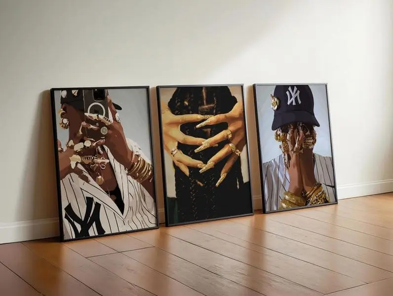 Black Girl Wall Art Set of 3 poster Urban Prints, Feminine Dorm Décor #3331