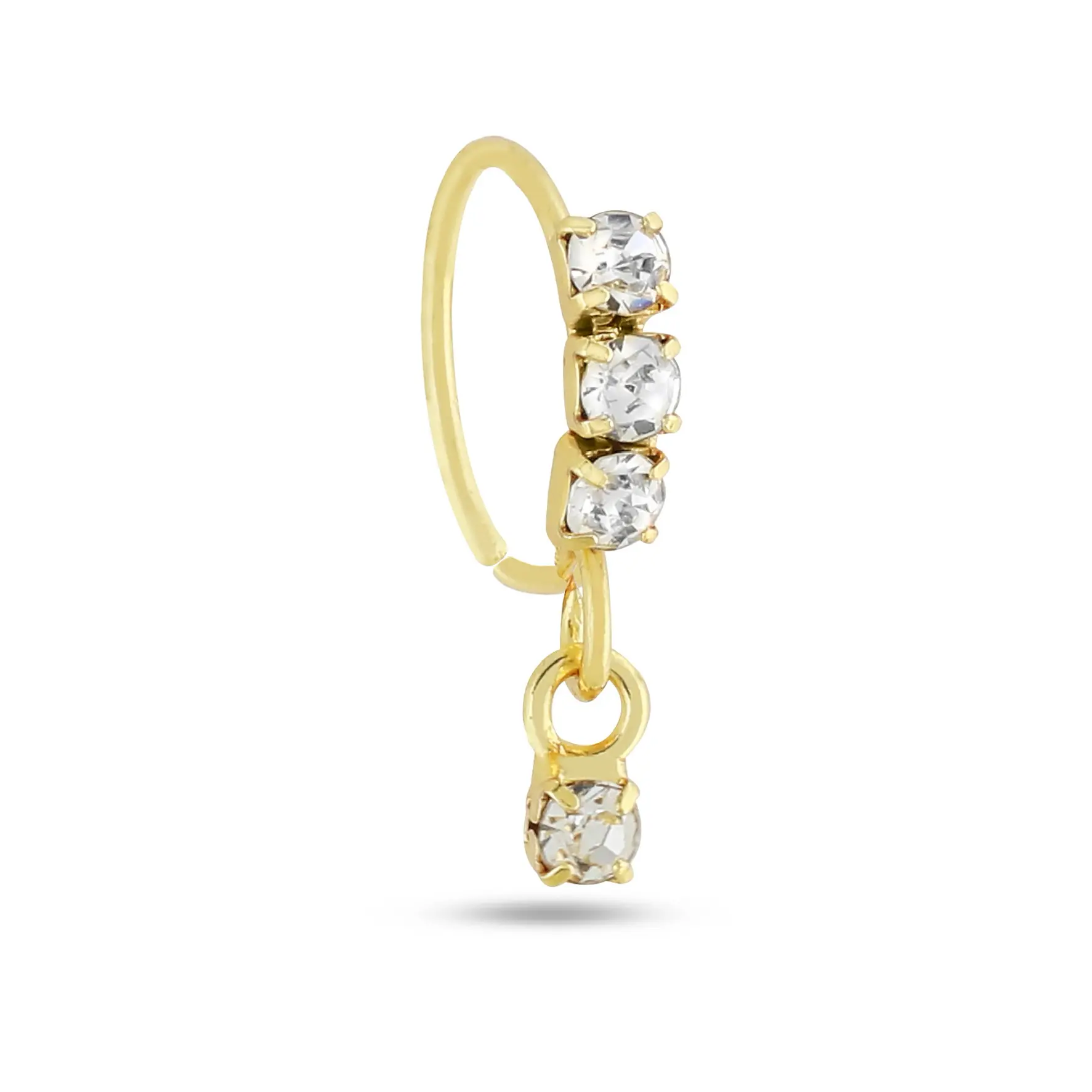3 stone with dangling stone nose ring 20 Gauge