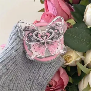 Korean Cute Pink Butterfly Magnetic Holder Phone Stand GripTok Grip Tok Support For iPhone For Magsafe Accessories Phone Holder