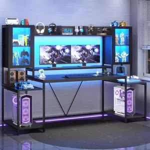 SEDETA 74.8-Inch Gaming Table with LED Lights Bracket and Storage Shelf with Monitor Stand Computer Table Ergonomic Gaming Table Gamer Desk