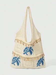 Vacation style simple and personalized hollow knitted turtle Crochet tote bag, shell, starfish, tassel hanging accessories, wide shoulder strap, large capacity beach bag, suitable for beach play and outdoor travel