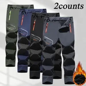 2PCS Men’s Waterproof Insulated Winter Snow Ski Softshell Outdoor Pants with Zipper Pockets – Thermal Lined Jogger Pants for Hiking & Climbing