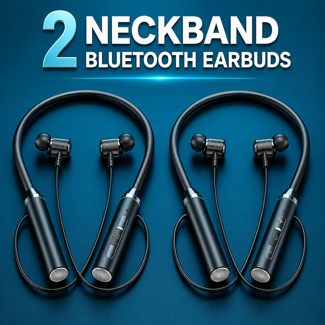 2-Wireless Bluetooth Neckband Earbuds - Single Pair In-Ear Headphones with LED Digital Display, Water Resistant, Amplifier