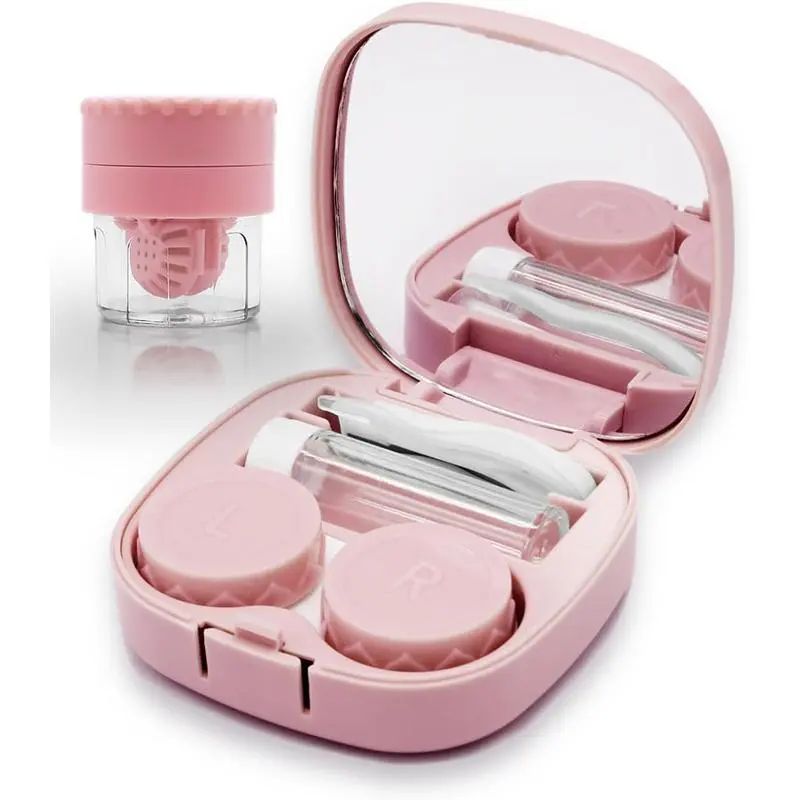 Invisible Contact Lens Case with Cleaning Pad, Travel Bag Size Cute Contact Lens Remover Tool Kit with Mirror, Home Outdoor Storage Box Mini