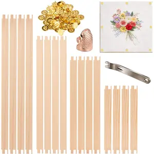 8 Pair (16 pcs) Needlepoint Stretcher Bars Set, Wooden Stretcher Bars for Needlework, 4 Sizes (8, 12, 14, 16 Inch), 60 Thumb Tacks, Tack Remover & Metal Thimble