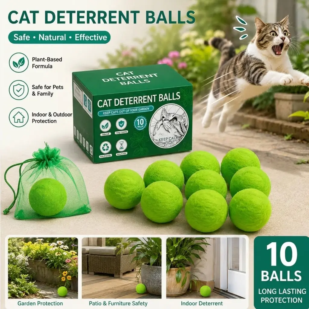 10pcs Cat Repellent Outdoor, Natural Peppermint Oil Cat Deterrent Outdoor and Indoor, Keep Cats Out of Yard Permanently, Keep Cats Away from Garden, Lawn Plants,10 Balls with 10 Bags