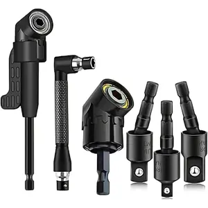 6-Piece Right Angle Drill Bit Set, Includes 3 Rotating Sockets (1/4", 3/8", 1/2"), 2 Hex Shank Adapters, 90-Degree Beveling Tool, Impact Drill Bit, Drill Attachment