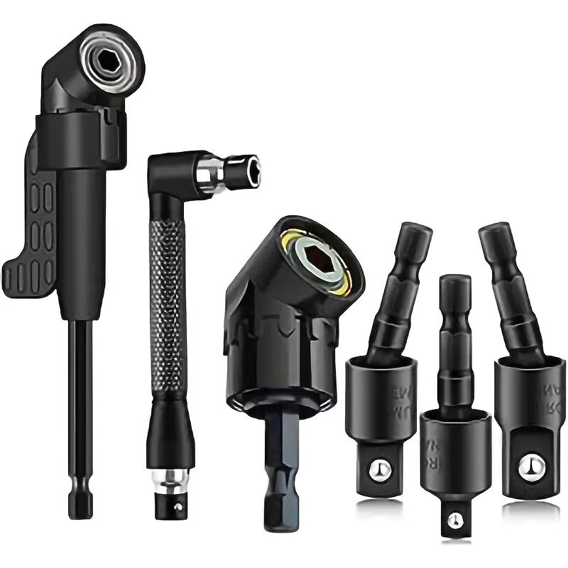 6-Piece Right Angle Drill Bit Set, Includes 3 Rotating Sockets (1/4", 3/8", 1/2"), 2 Hex Shank Adapters, 90-Degree Beveling Tool, Impact Drill Bit, Drill Attachment, Power Tool Accessories, Drill Bit Kit