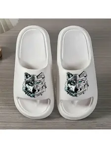 1 pair of new unisex sandals, double-sided wolf head slippers, beach sandals, indoor/outdoor sandals, holiday gift slippers, women's sandals, room slippers, birthday gift sandals, casual slippers, summer EVA slippers, bathroom slippers
