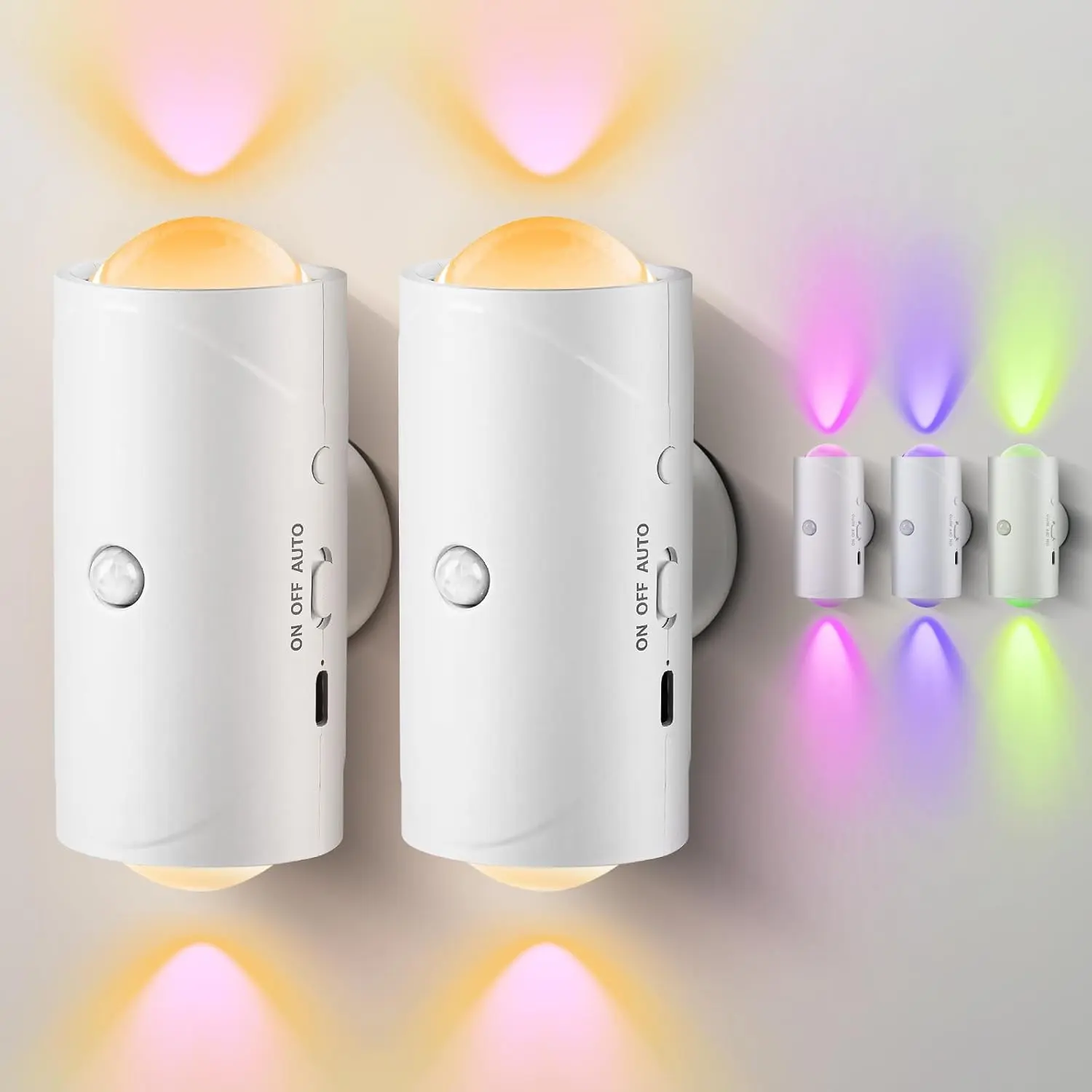 2-Pack Rechargeable LED Motion Sensor Wall Lamp - 1500mAh Battery, 30H Runtime, 110-Degree Detection, 3-5Ft Range, Adjustable Auto On/Off, Magnetic Cordless USB/DC Power, Ambient Glow, LED Mood, Decorative for Bedroom, Living Spaces, Nursery, Ambient Glow