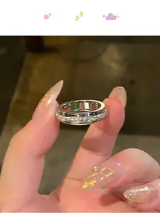 Titanium Steel Rotating Ring Dainty Stacking Rings Unisex Zircon Design Anxiety Relief Jewelry Wedding Promise Gift, Geometric Christmas Style