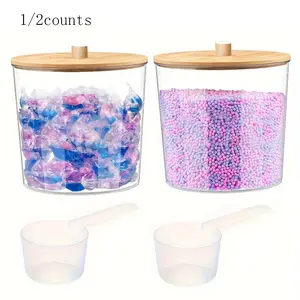 Laundry Detergent Storage Box with Lid, 2 Counts Clear Laundry Powder Container, Laundry Detergent Storage Box for Home Dormitory Bathroom, Organiser