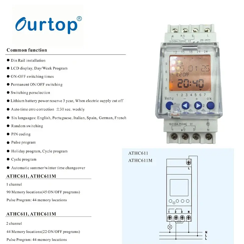 2 Channels Programmable 24Hours Time Clock Seconds Interval Time Switch with Two Relay Independent Outputs Digital Timer Switch