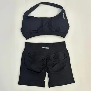 Dfyne Seamless Yoga Set - Impact Scrunch Workout Shorts & Halter Sports Bra, Women’s Fitness Gym Suit for Active Performance Fitted Design Activewear Breathable Activewear Athleisure Summer Clothes